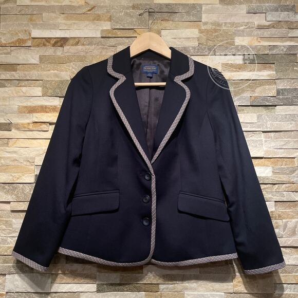 Pendleton 2P Navy Wool Blazer Jacket | Plaid Trim Preppy Old Money Equestrian - Picture 1 of 8